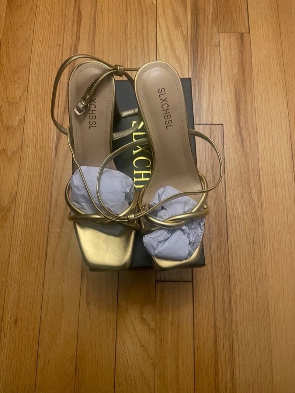 Chunky Heels for women, Strappy Square Open Toe Heeled Sandals / Size: 8